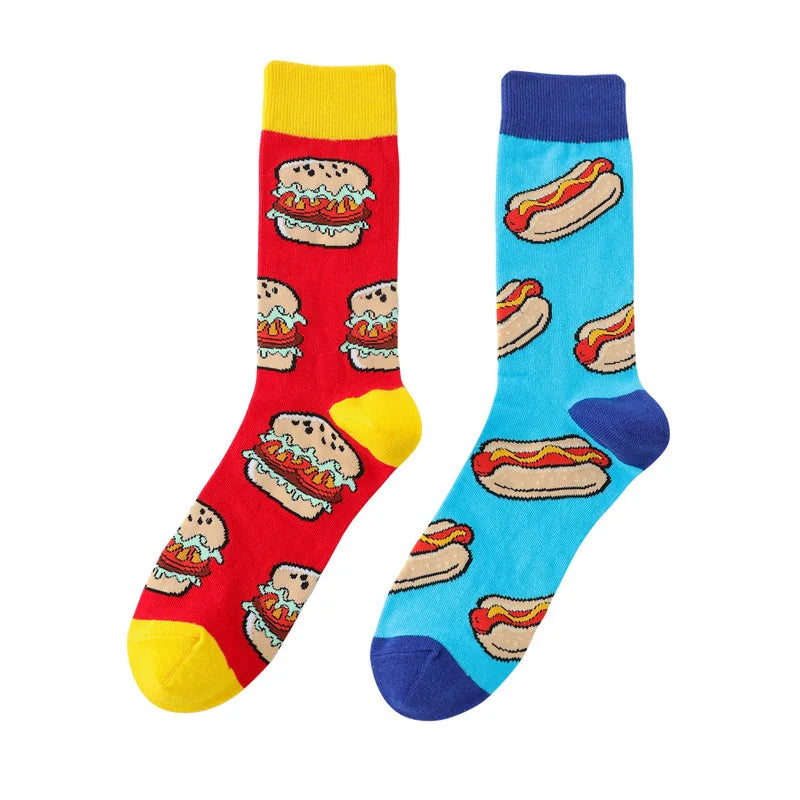 58 Style Food Theme Men Cartoon Socks Cotton Fruit Banana beer coffee bean doughnut sandwich hamburger sushi ice crea Long Socks