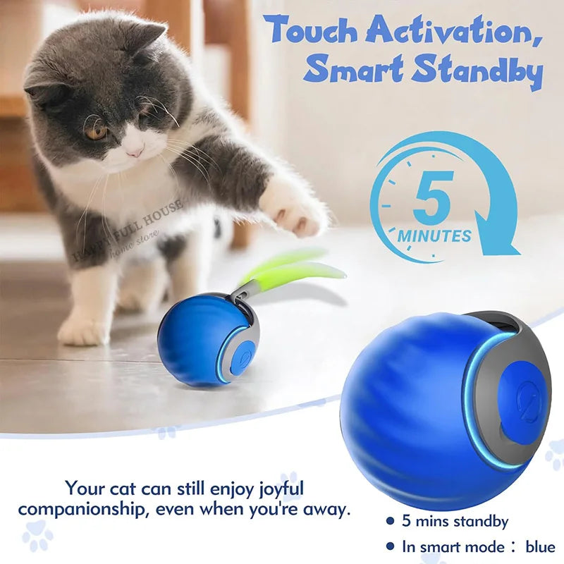 Smart Interactive Cat Toy Balls, Speedy Tail 2.0 Cat Toys, 2 Speed Adjustment Automatic Moving Ball with Replacement Tail