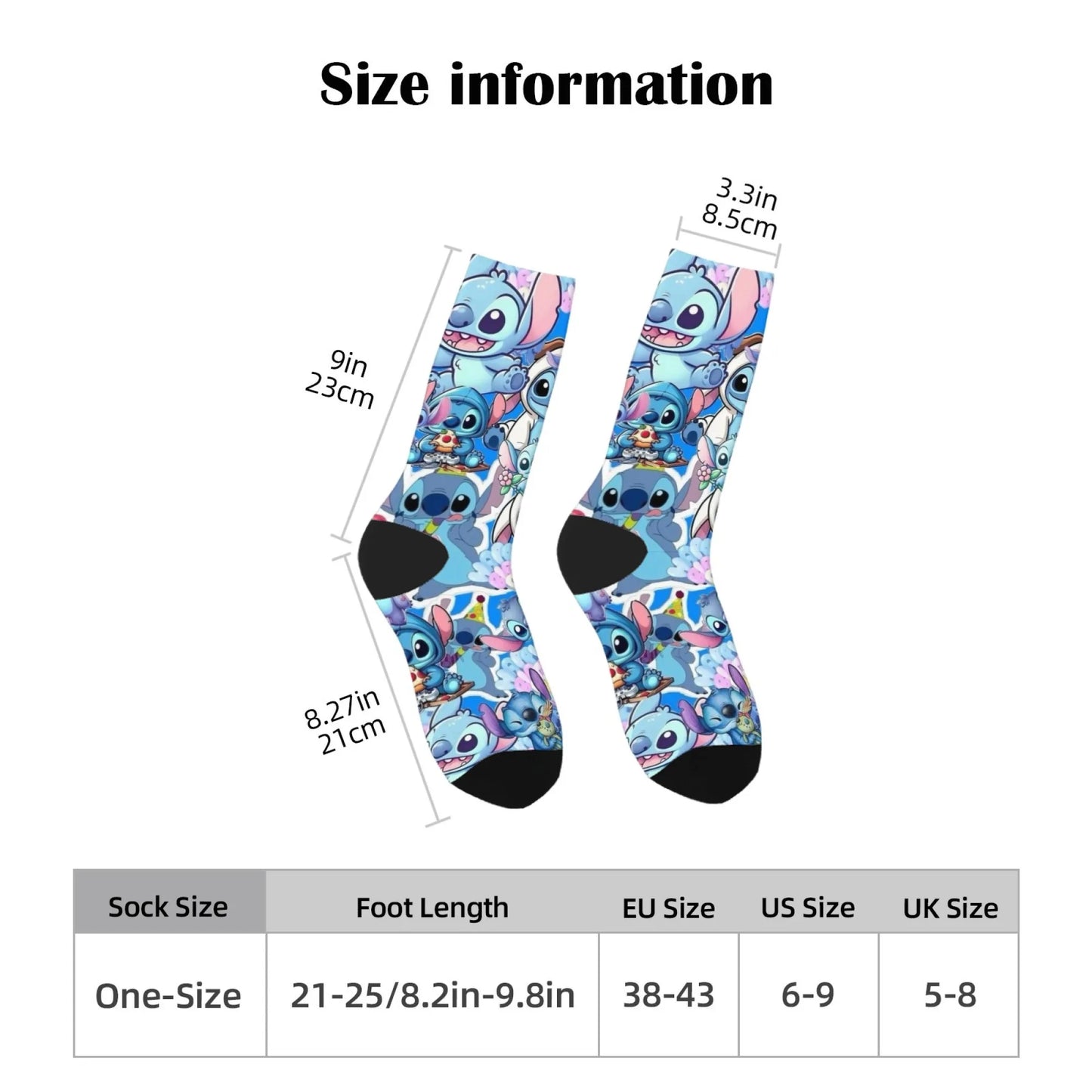 Cartoon Stitch Printed Men's Socks Soft and Comfortable Socks Novelty Harajuku Funny Street Hip-Hop Socks Party Holiday Gifts