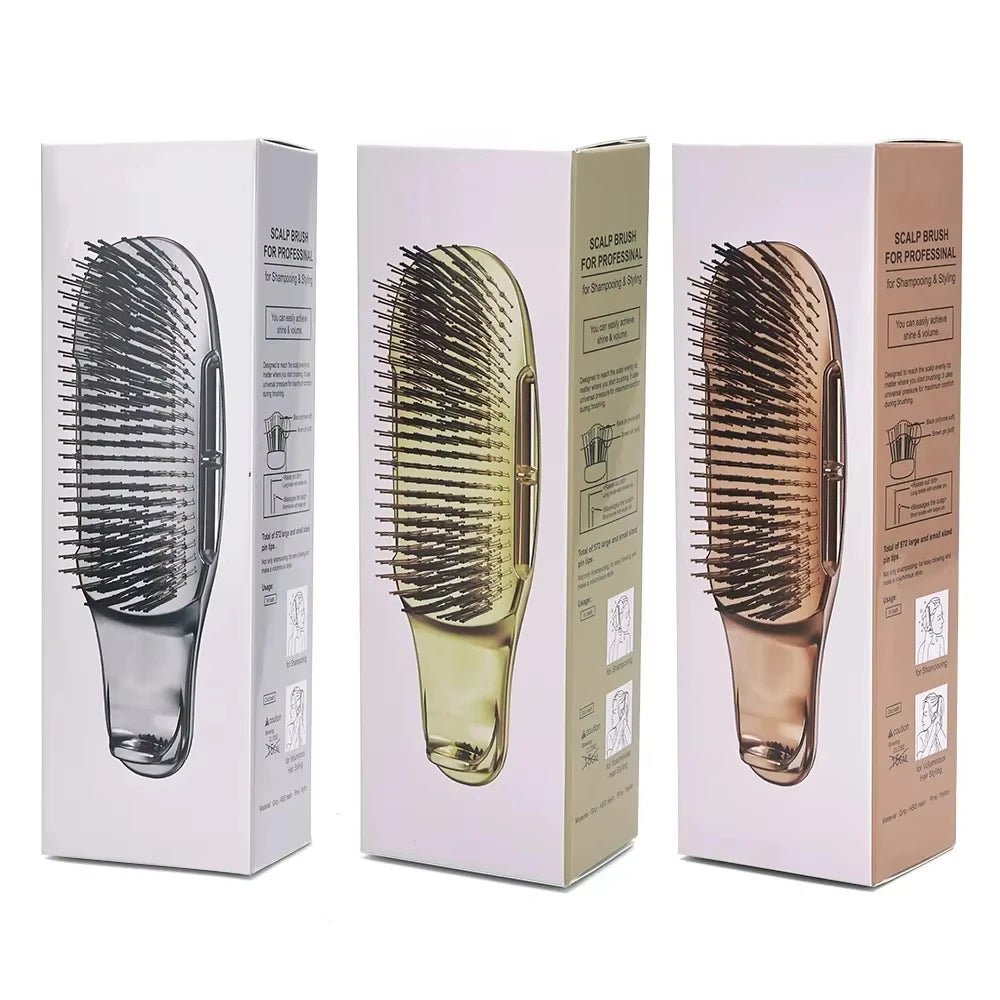 Japanese Premium Head Massager Scalp Brush Hair Massager Shampoo Brush Wet Plastic Detangling Brush Hair Cleaning Comb Rose Gold