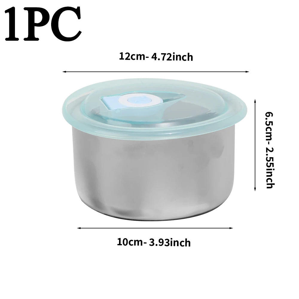 Round Leak-proof Lunch Box with Cover Stainless Steel Food Preservation Box Heat Resistant Sealed Food Storage Tank Tableware