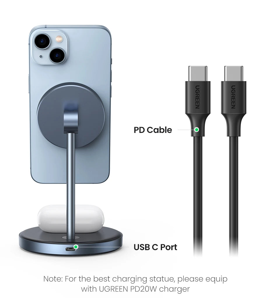 UGREEN Qi2 25W Magnetic Wireless Charger Stand Charging Holder For iPhone 16 15 Pro Max/AirPods Fast Charger for MagSafe