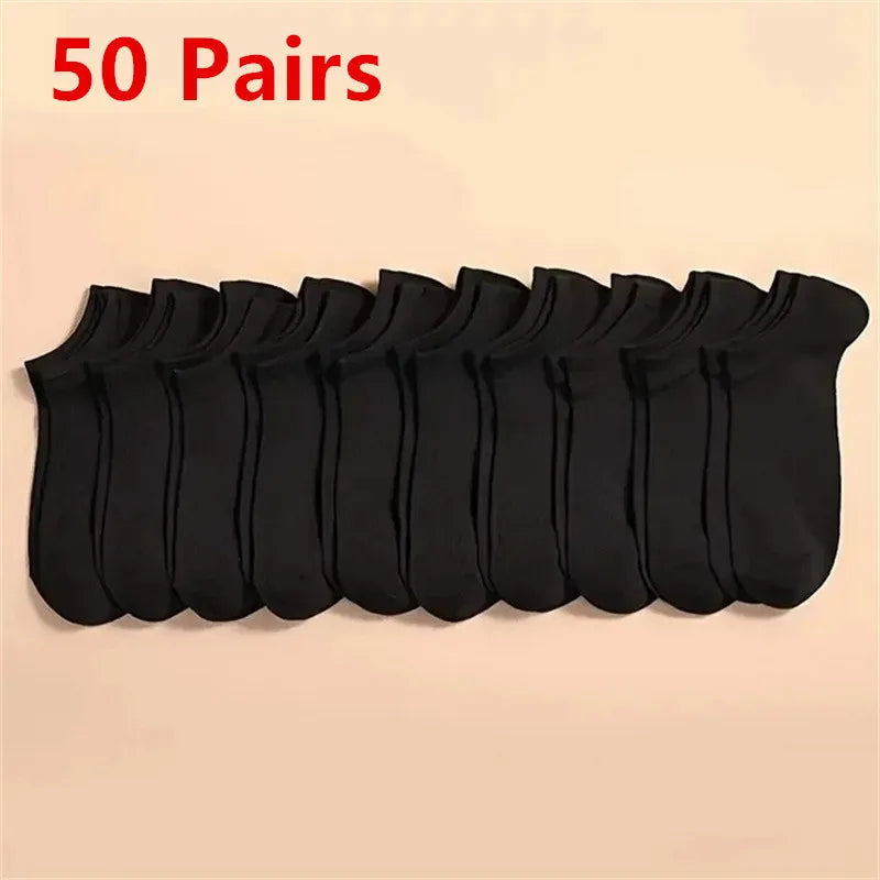 50/100 Pairs Solid Color Breathable Sock Women Men Boat Socks Invisible Low Cut Non-slip Summer No-show Ankle Socks Wholesale