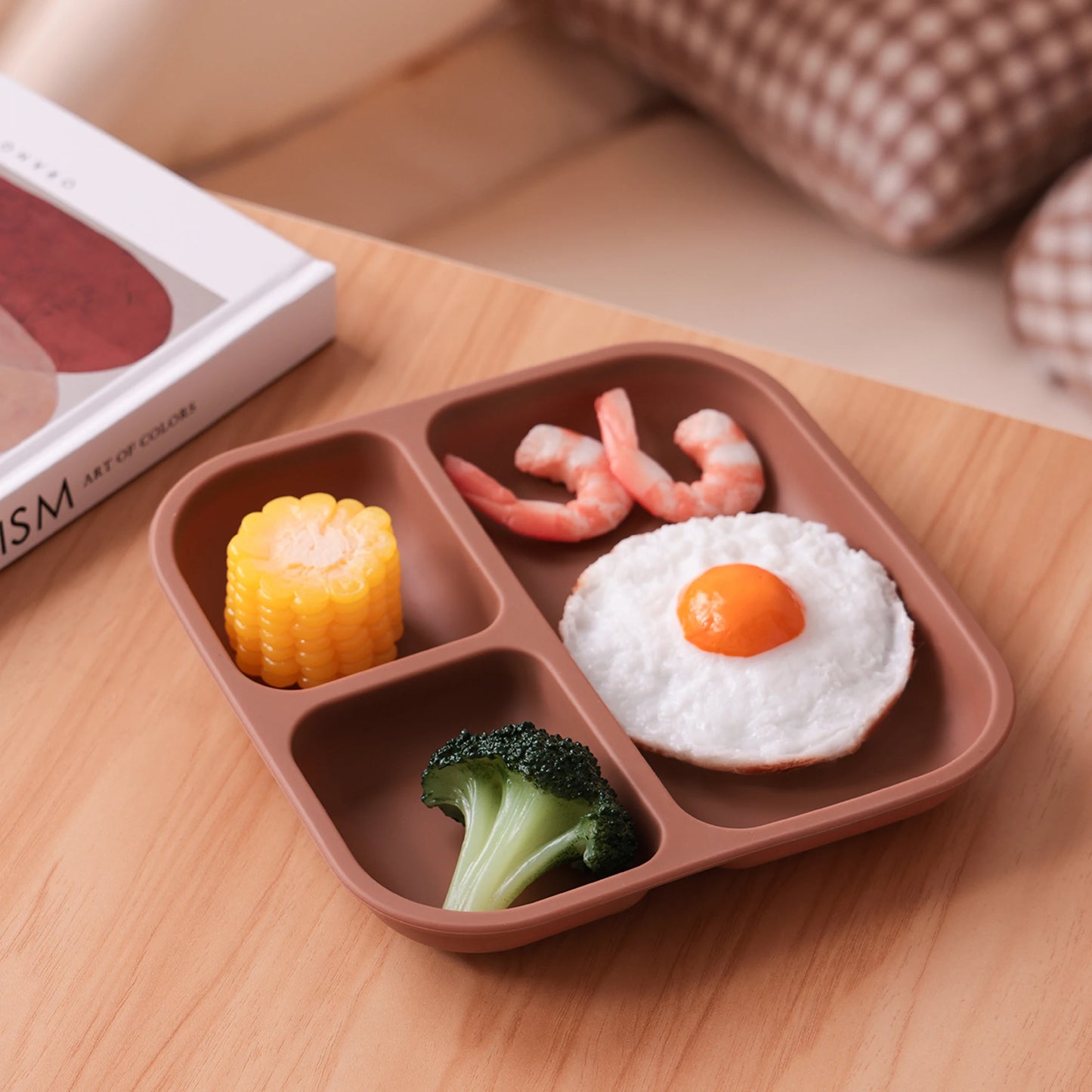 Color Kids 1PCS BPA Free Silicone Divided Square Plate Suction Baby Dish Leakproof Toddler Kids Meal Tray Easy Clean Tableware
