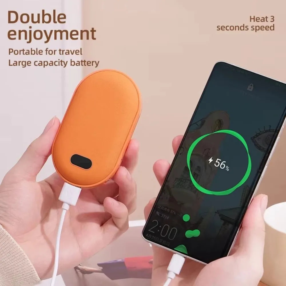 2 In 1 Pebble 10000mAh Hand Warmer Quick Heating USB Rechargeable Mini Pocket Warmer Digital Electric Mobile Power Bank Winter