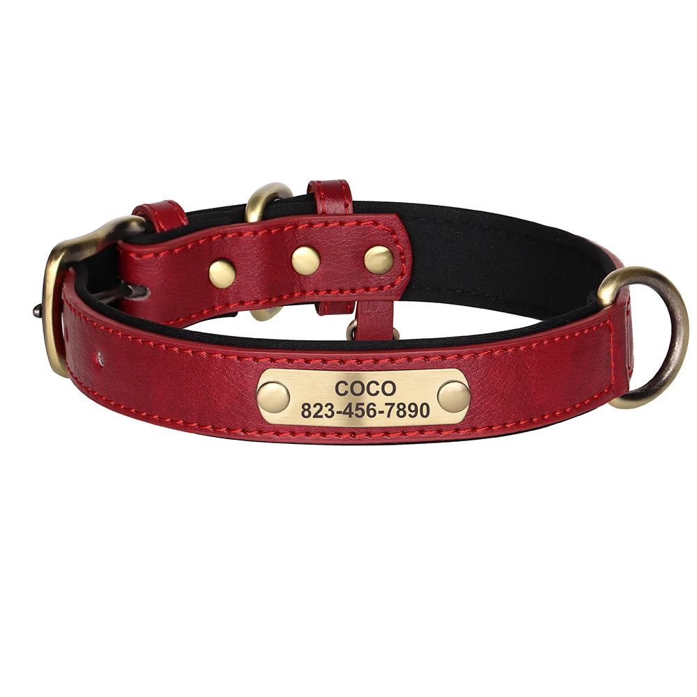 Personalized PU Leather Dog Collar Free Engraved Dog ID Collars Nameplate Soft Padded For Small Medium Large Dogs Adjustable