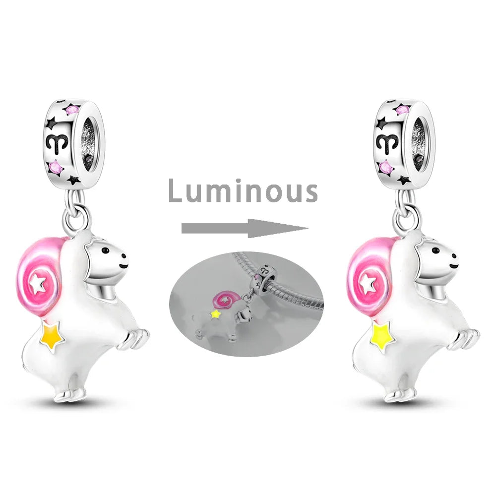 Zodiac Signs Original Charms 925 Sterling Silver Glow in Dark Pendants Beads Fit Bracelet DIY Jewelry Birthday Gift for Women