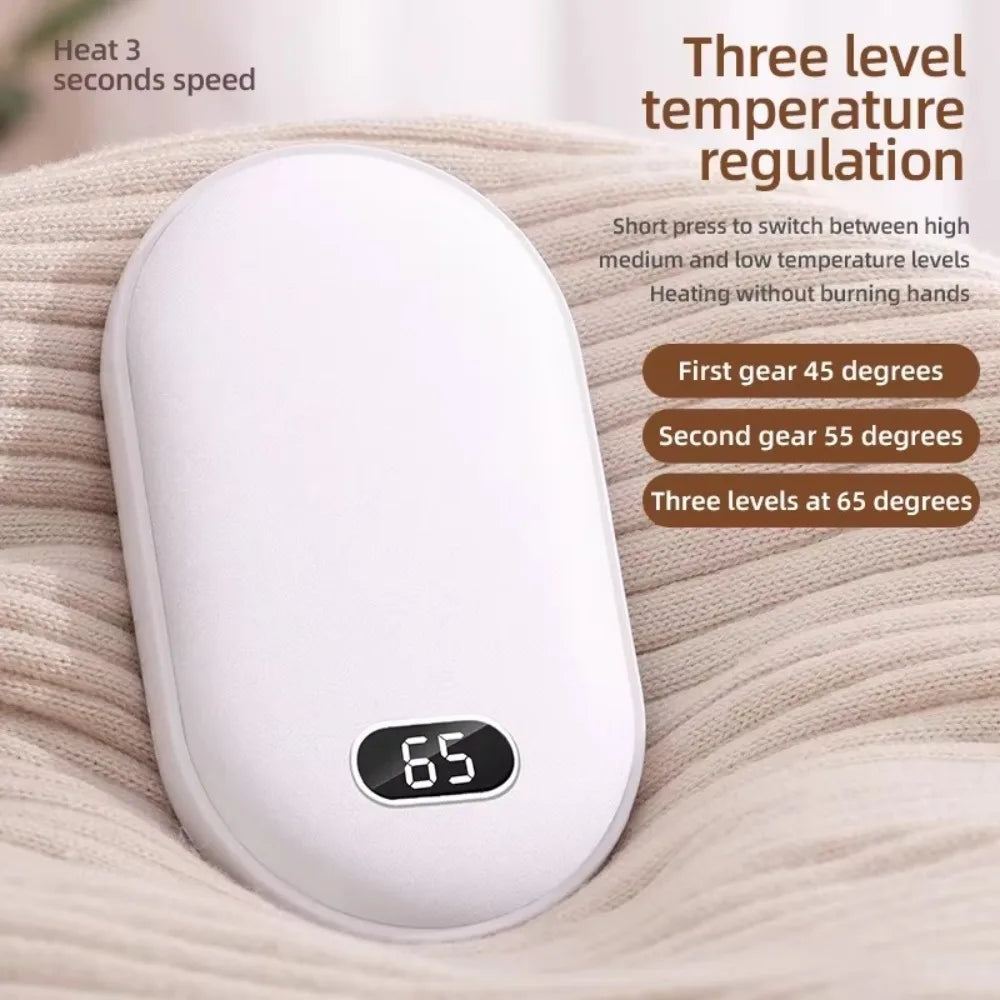 2 In 1 Pebble 10000mAh Hand Warmer Quick Heating USB Rechargeable Mini Pocket Warmer Digital Electric Mobile Power Bank Winter