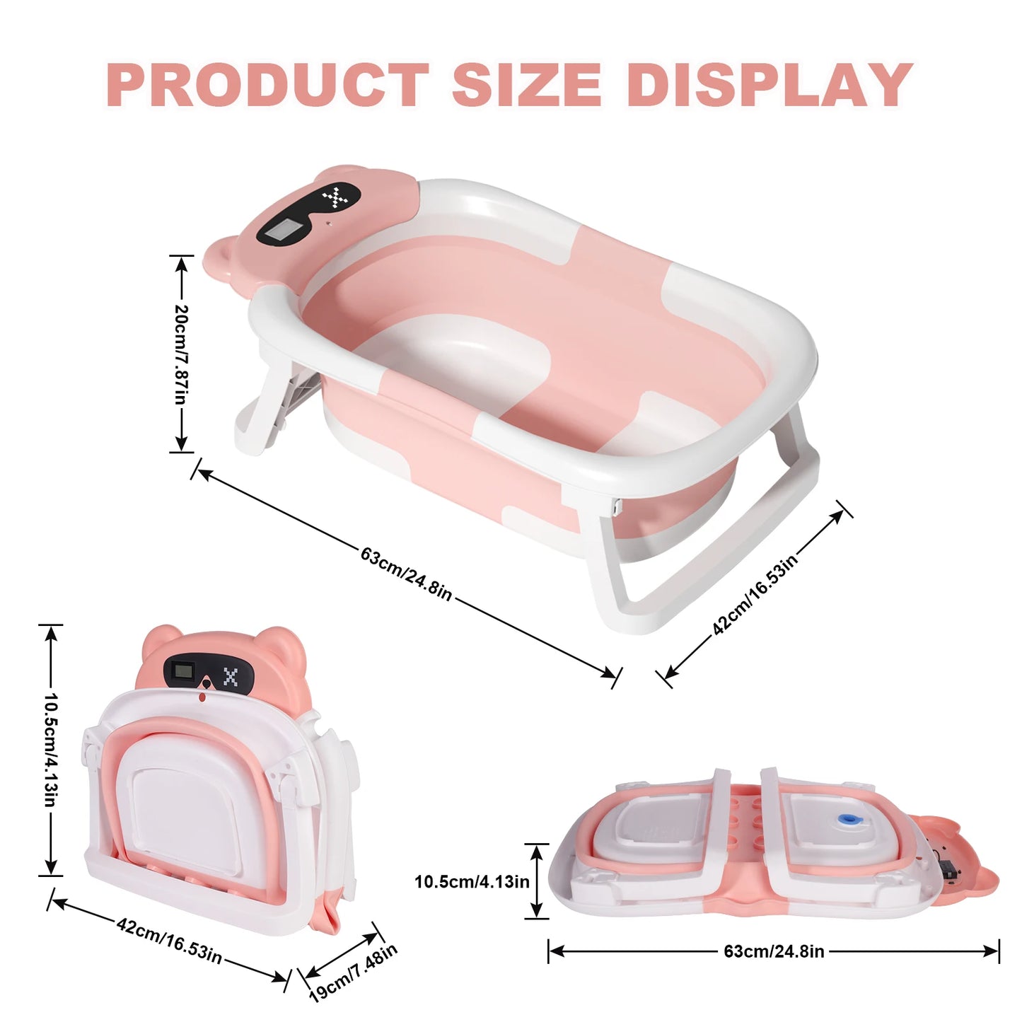 Eco-friendly Baby Bath with Temperature Indicator,Foldable Baby Bathtub for Newborn Baby Bath Tub,Infant Bath Tub with bath mat