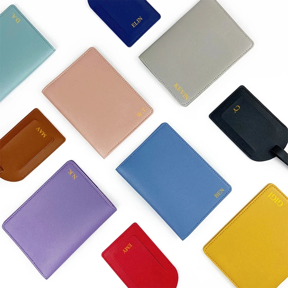 Free Custom Name Passport Cover Luggage Tag Set Fashion Soomth PU Leather Ticket Passport Holder Personalize Travel Purse