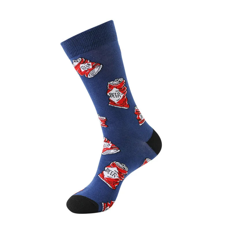 58 Style Food Theme Men Cartoon Socks Cotton Fruit Banana beer coffee bean doughnut sandwich hamburger sushi ice crea Long Socks