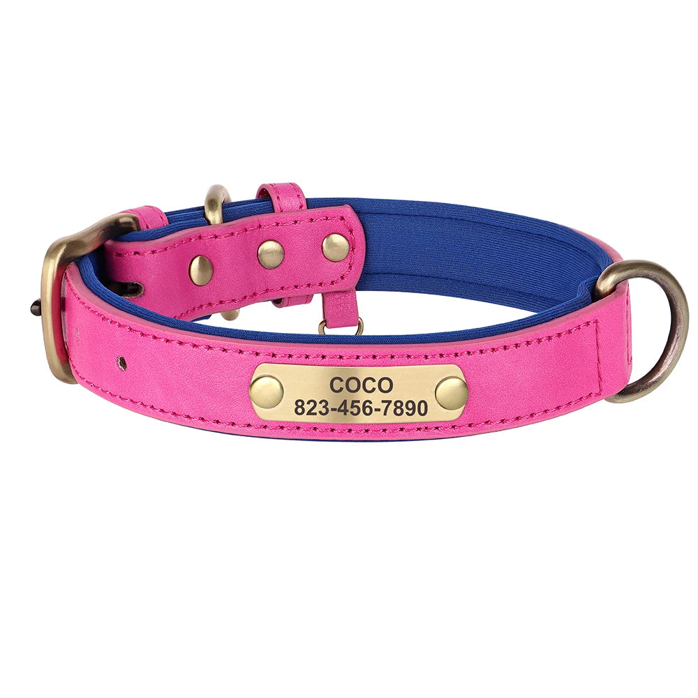 Personalized PU Leather Dog Collar Free Engraved Dog ID Collars Nameplate Soft Padded For Small Medium Large Dogs Adjustable
