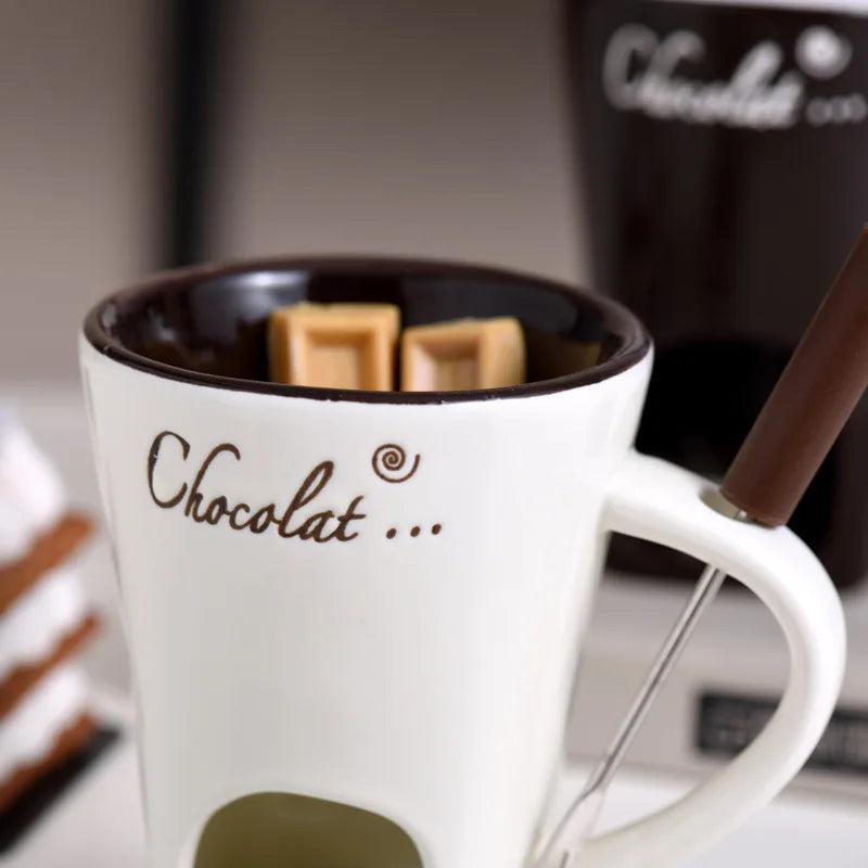 European Candle Cup Cheese Chocolate Melting Ceramic Mug Heating Food Ceramic Mug with Fork Creative Coffee Mug Tableware 130ML