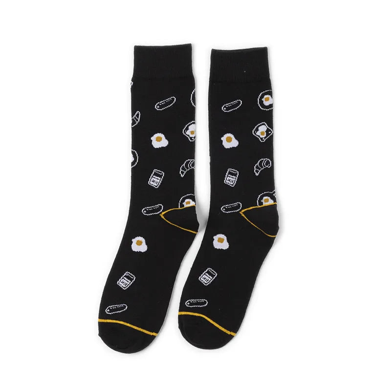 58 Style Food Theme Men Cartoon Socks Cotton Fruit Banana beer coffee bean doughnut sandwich hamburger sushi ice crea Long Socks