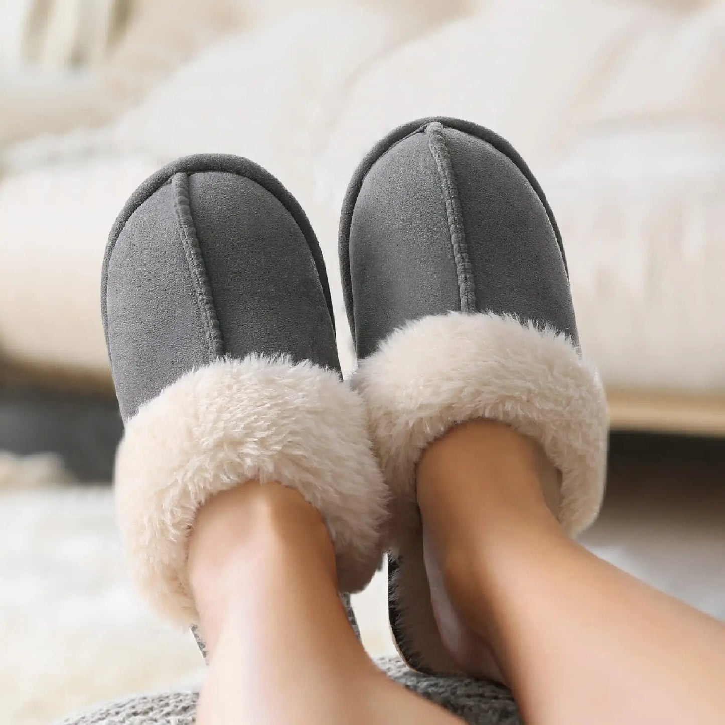 Kidmi Winter Women Fuzzy Slippers Classic Brand Fluffy House Shoes Indoor Warm Suede Cozy Slippers Casual Non-slip Cotton Shoes