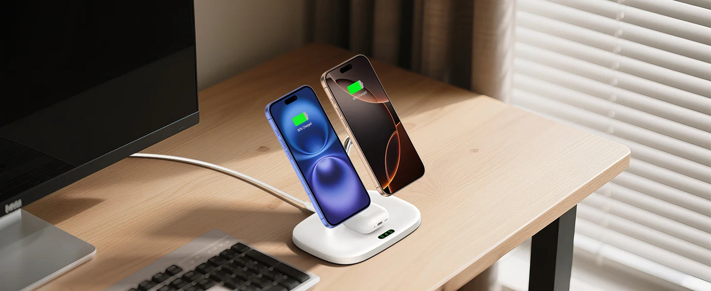 SwanScout 706M 3 In 1 Dual Magnetic Charging Station for iPhone 17 Pro Max 16 15 14 13 Wireless Charger for AirPods 4 3 Pro 3 2