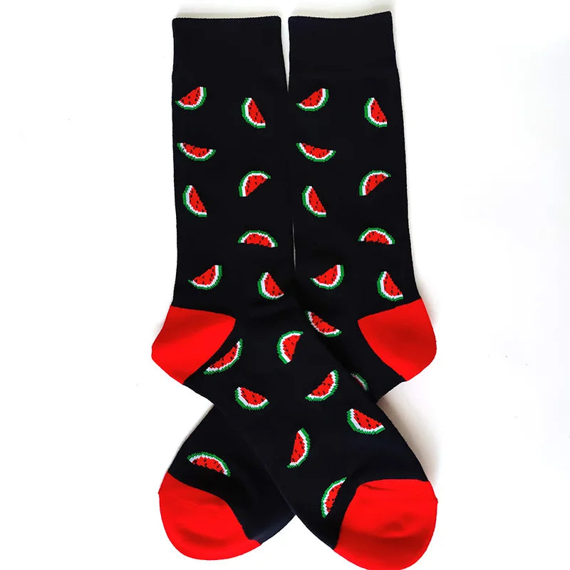 58 Style Food Theme Men Cartoon Socks Cotton Fruit Banana beer coffee bean doughnut sandwich hamburger sushi ice crea Long Socks