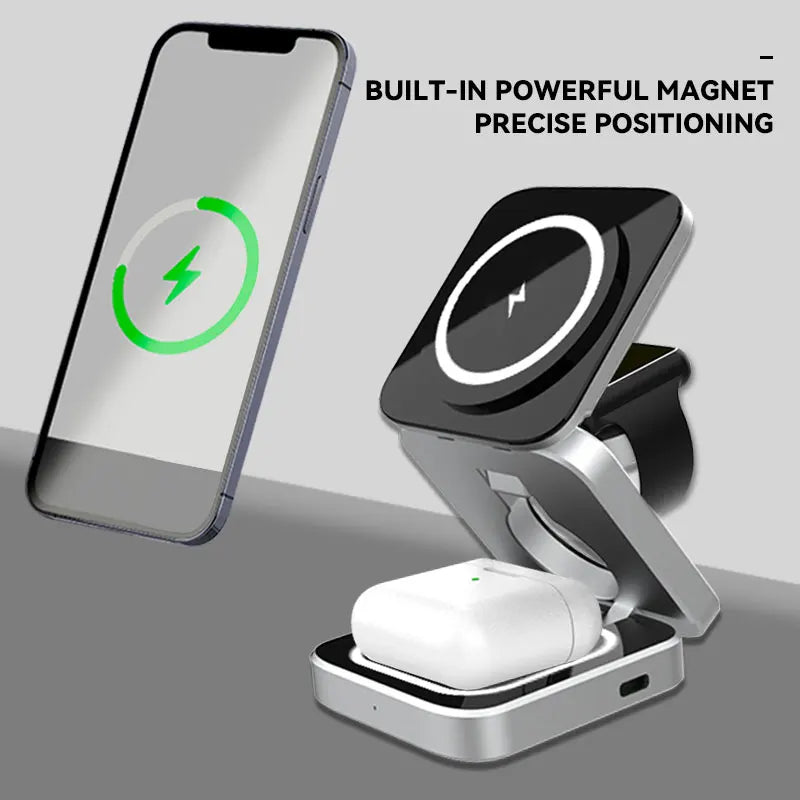 30W 3 In 1 Magnetic Wireless Charger Stand Pad for iPone 15 14 13 12 Pro Max Airpods Pro iWatch 8 7 6 Fast Charging Dock Station