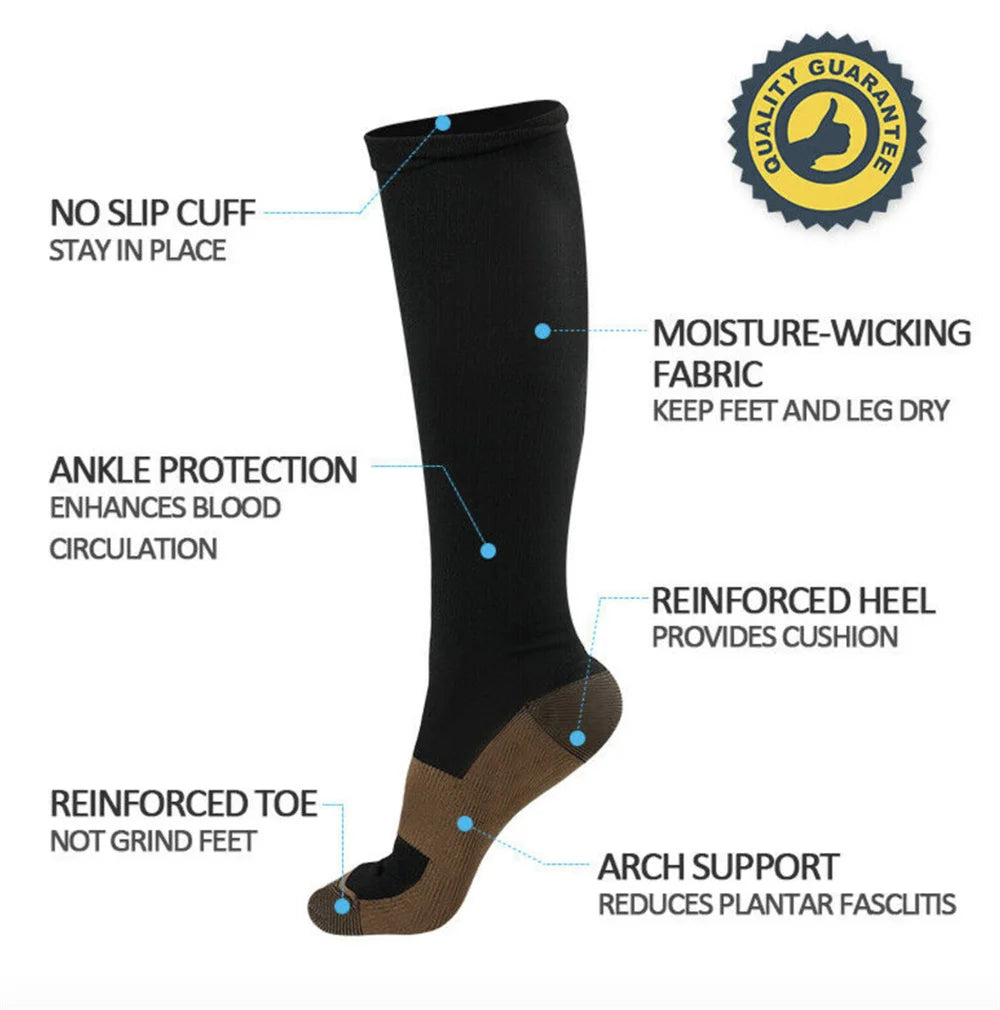 6 Pair Copper Compression Socks Women Men Anti Fatigue Pain Relief Graduated Unisex Compression Stockings Knee High 20-30 MmHg