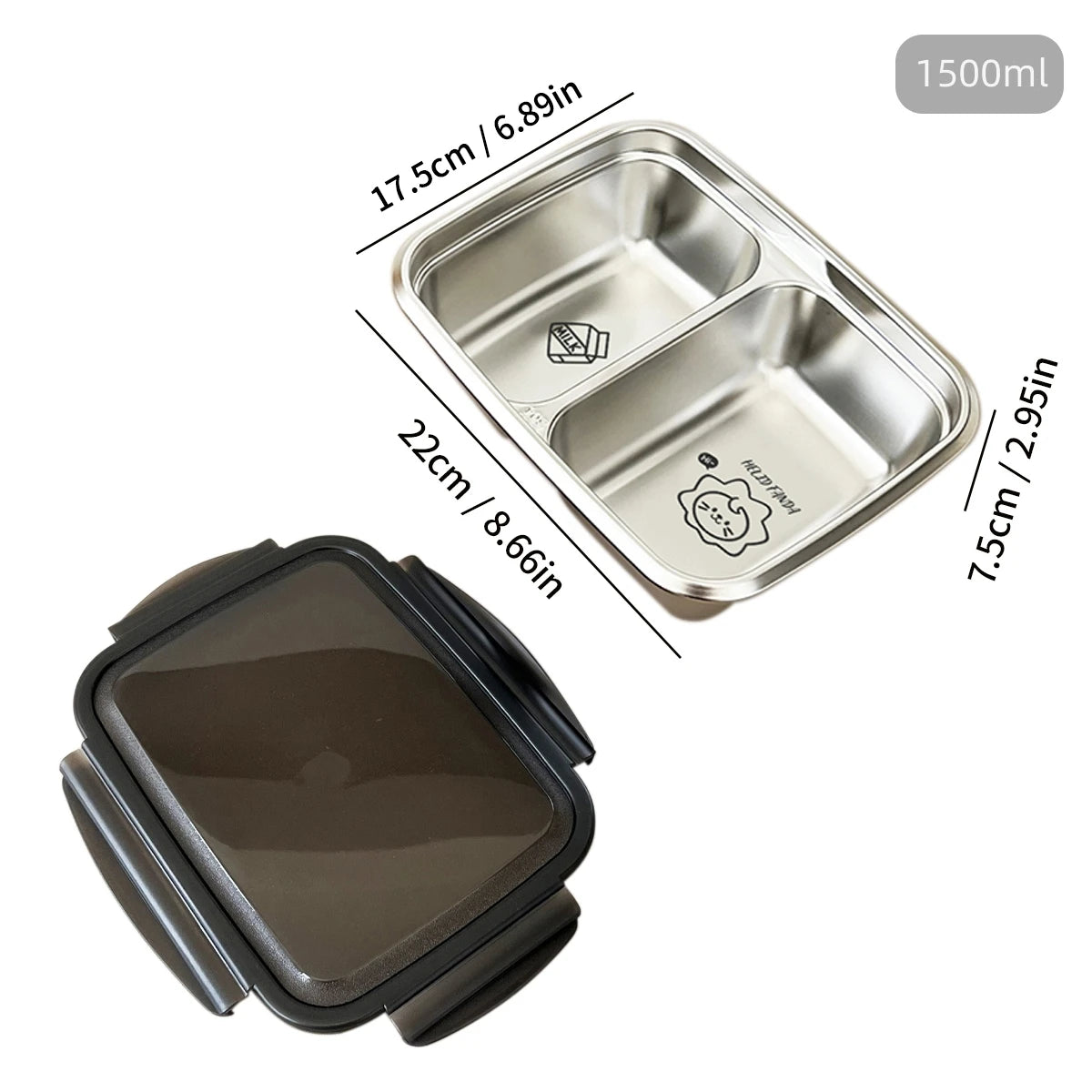 WORTHBUY Cute Pattern Lunch Box Student Portable 304 Stainless Steel Divided Bento Box Leak-proof Sealed Lunch Container