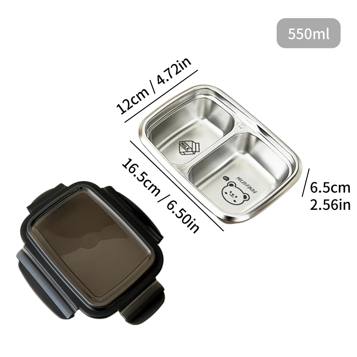 WORTHBUY Cute Pattern Lunch Box Student Portable 304 Stainless Steel Divided Bento Box Leak-proof Sealed Lunch Container