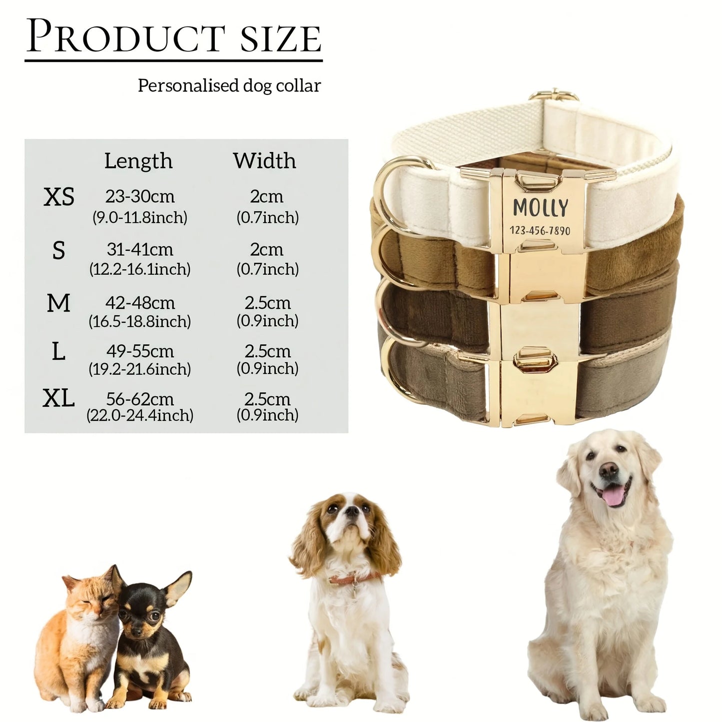 1pc Personalized Dog Collar Velvet, Engraving Custom Name Phone Number ID Tag, Soft Comfy Adjustable Collars For Small Medium La