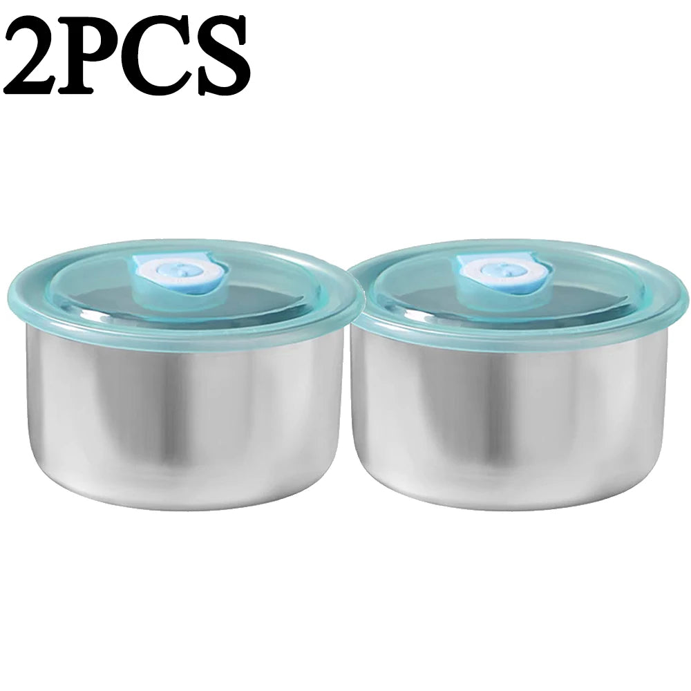 Round Leak-proof Lunch Box with Cover Stainless Steel Food Preservation Box Heat Resistant Sealed Food Storage Tank Tableware