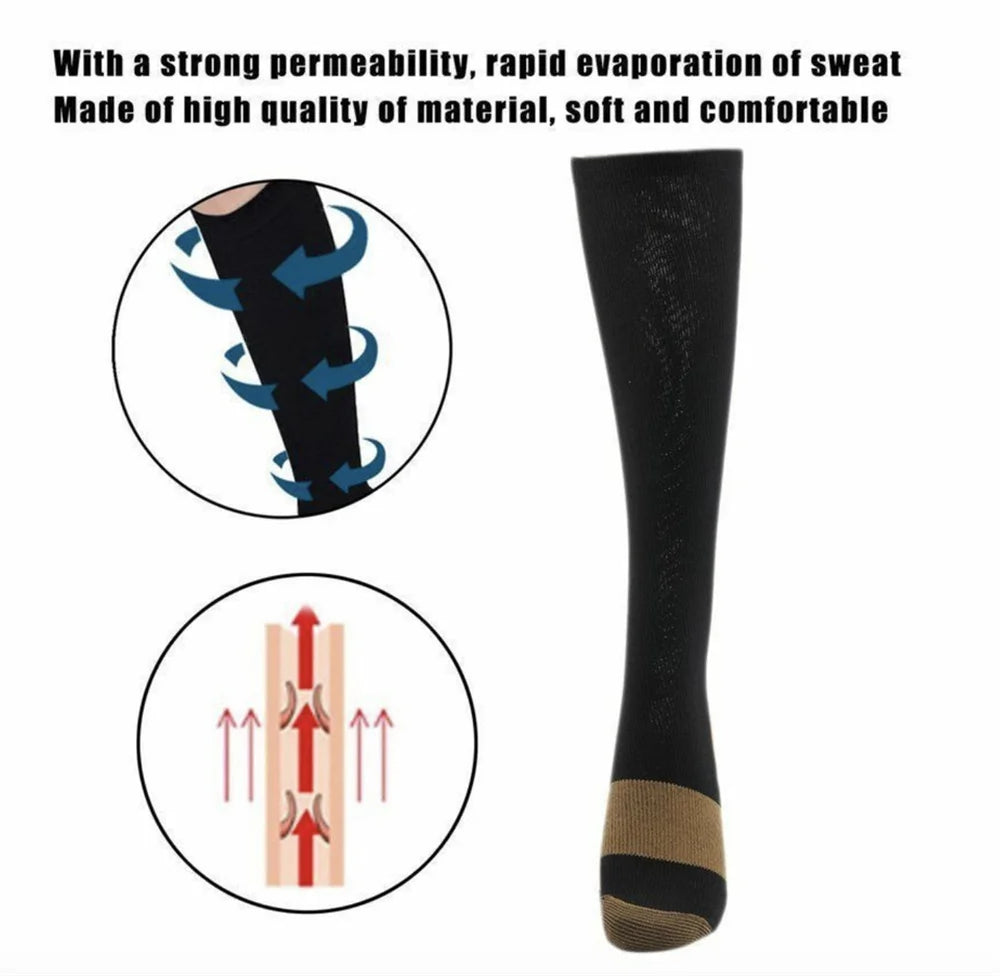 6 Pair Copper Compression Socks Women Men Anti Fatigue Pain Relief Graduated Unisex Compression Stockings Knee High 20-30 MmHg