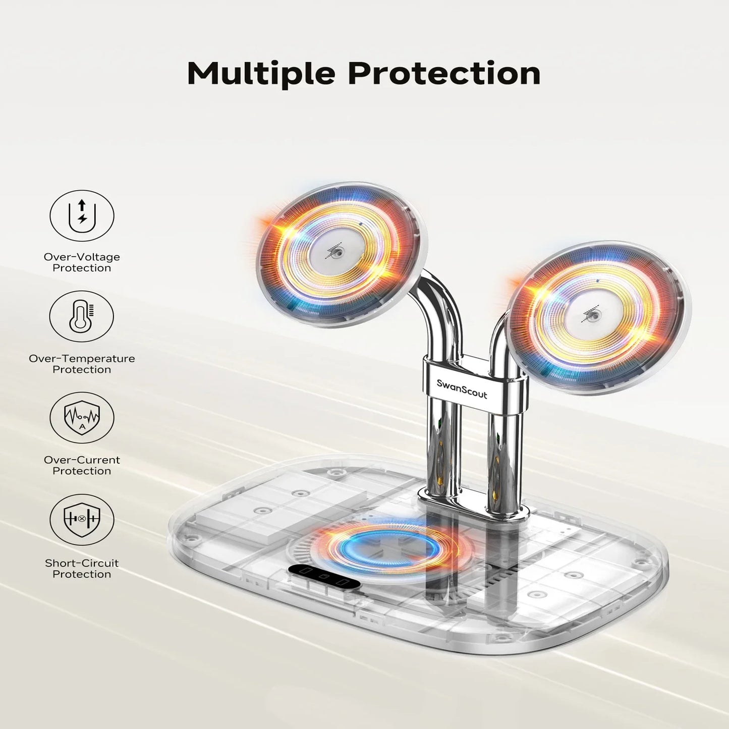 SwanScout 706M 3 In 1 Dual Magnetic Charging Station for iPhone 17 Pro Max 16 15 14 13 Wireless Charger for AirPods 4 3 Pro 3 2