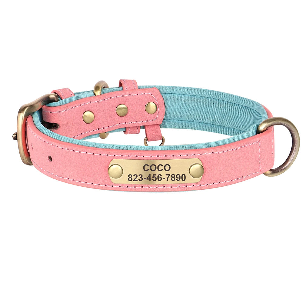 Personalized PU Leather Dog Collar Free Engraved Dog ID Collars Nameplate Soft Padded For Small Medium Large Dogs Adjustable