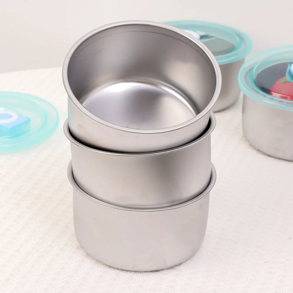 Round Leak-proof Lunch Box with Cover Stainless Steel Food Preservation Box Heat Resistant Sealed Food Storage Tank Tableware