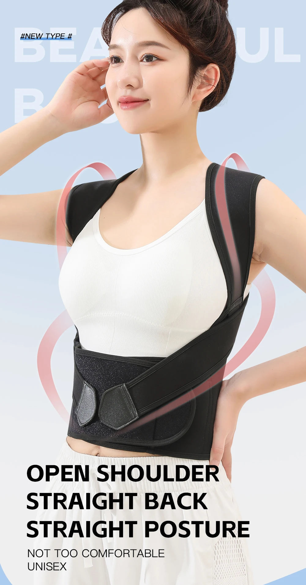 Posture Back Brace Adjustable Back Support Strap to Prevent Spinal Distortion and Hunchback Suitable for Men and Women