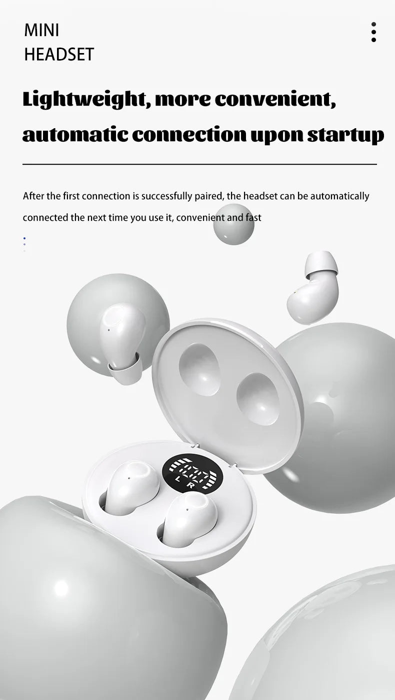 SK31 Mini Invisible Headphones Wireless Bluetooth 5.4 Headphones Bass Sleeping Headphones with Microphone Noise Cancellation HD