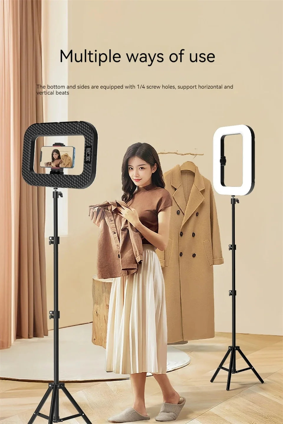 Roreta Handheld Ring LED Rechargeable Portable Mobile Phone Live Broadcast Photography Desktop Rabbit Cage Selfie fill Light