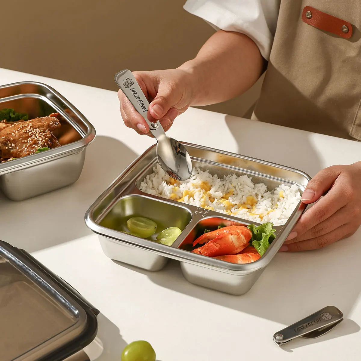 WORTHBUY 304 Stainless Steel Divided Bento Lunch Box Portable Leak-proof Food Container With Compartments For Students Kids