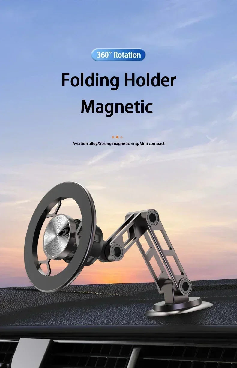 Magnetic Car Wireless Charger for iPhone 15 14 Pro Max Car Phone Holder 360 Rotation Metal Foldable Charging Stand for Samsung