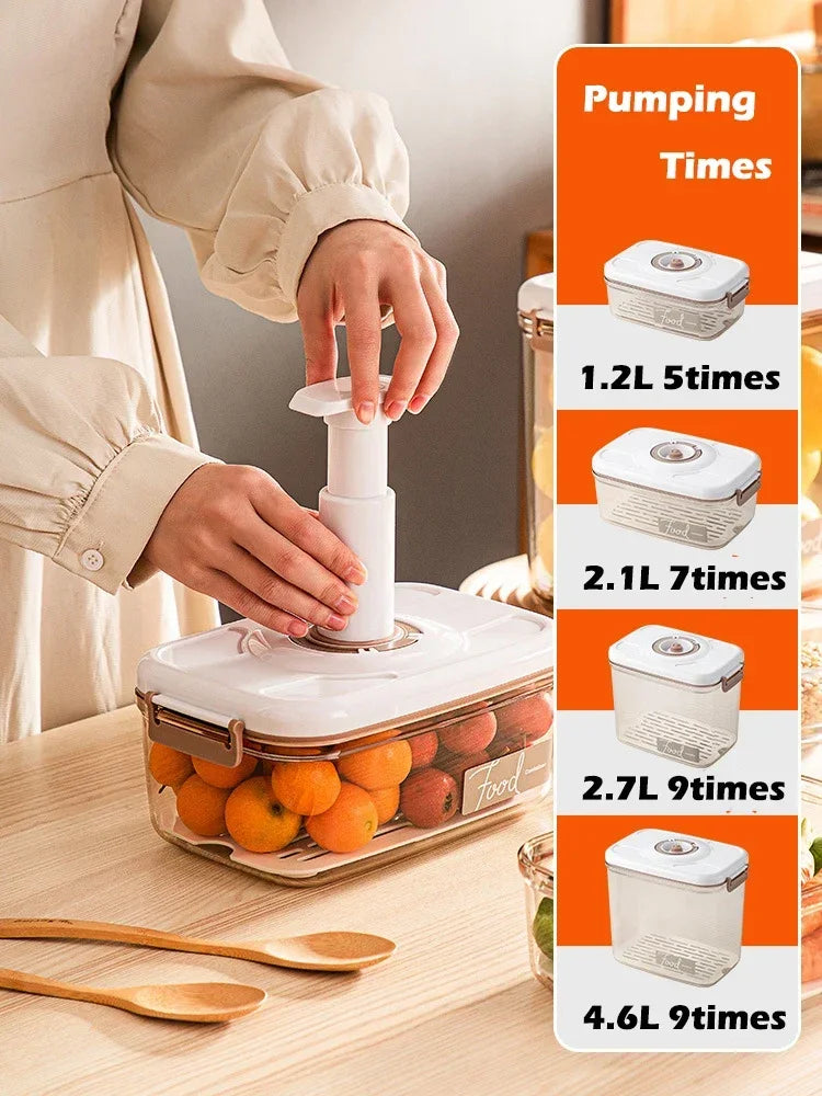 Vacuum Sealed Food Storage Box, Clear Fresh-Keeping Box, Capacity Food Dispenser, Transparent Container with Vacuum Pump