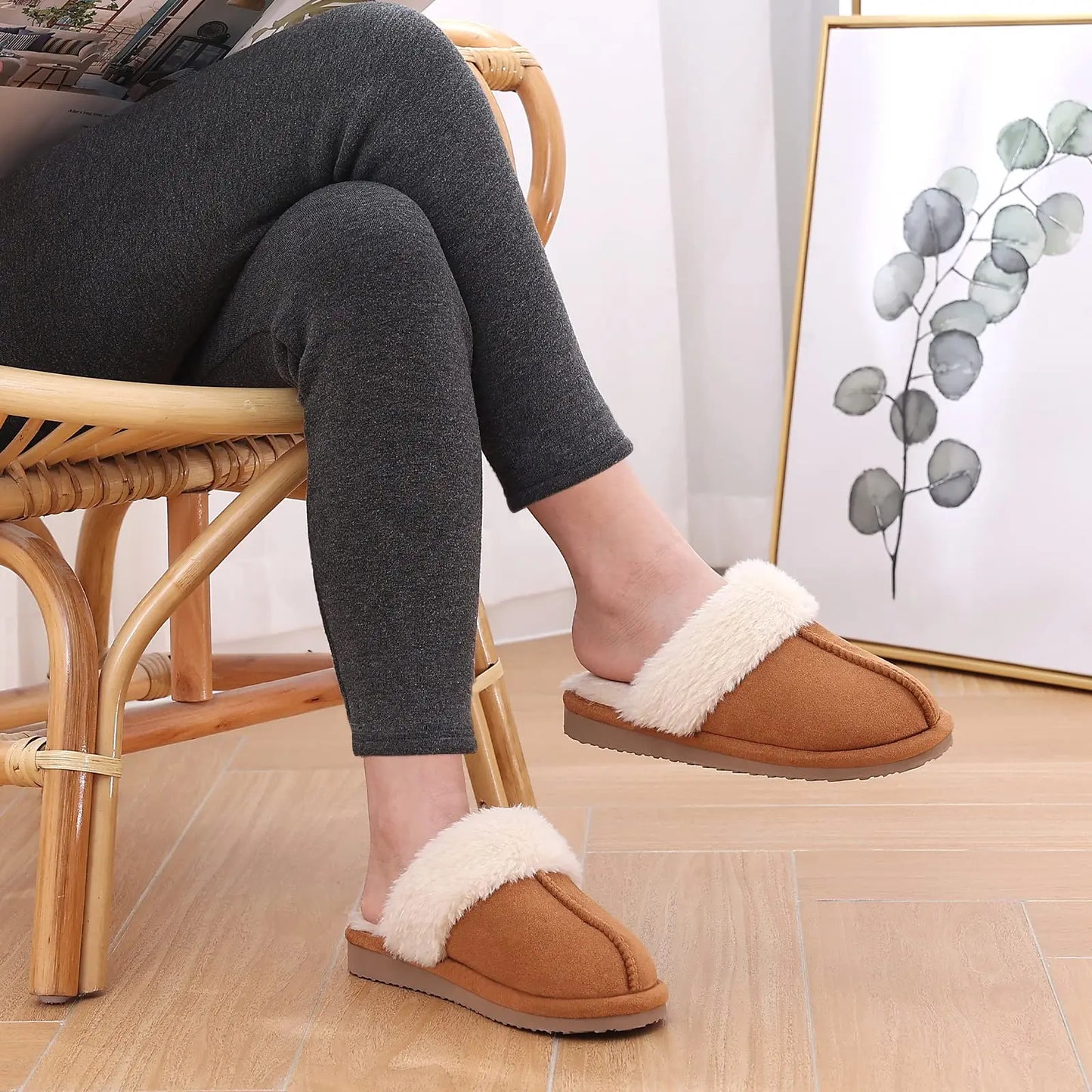 Kidmi Winter Women Fuzzy Slippers Classic Brand Fluffy House Shoes Indoor Warm Suede Cozy Slippers Casual Non-slip Cotton Shoes