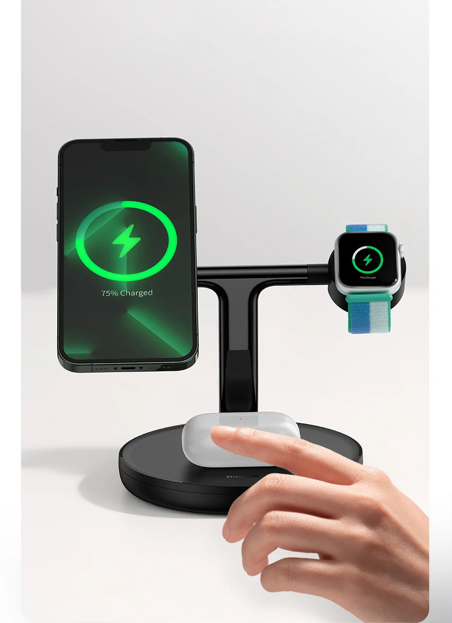 Baseus 3 in 1 20W Magnetic Wireless Charger Stand For Phone iPhone 15 14 Pro Airpods Apple Watch Fast Charging Station Holder