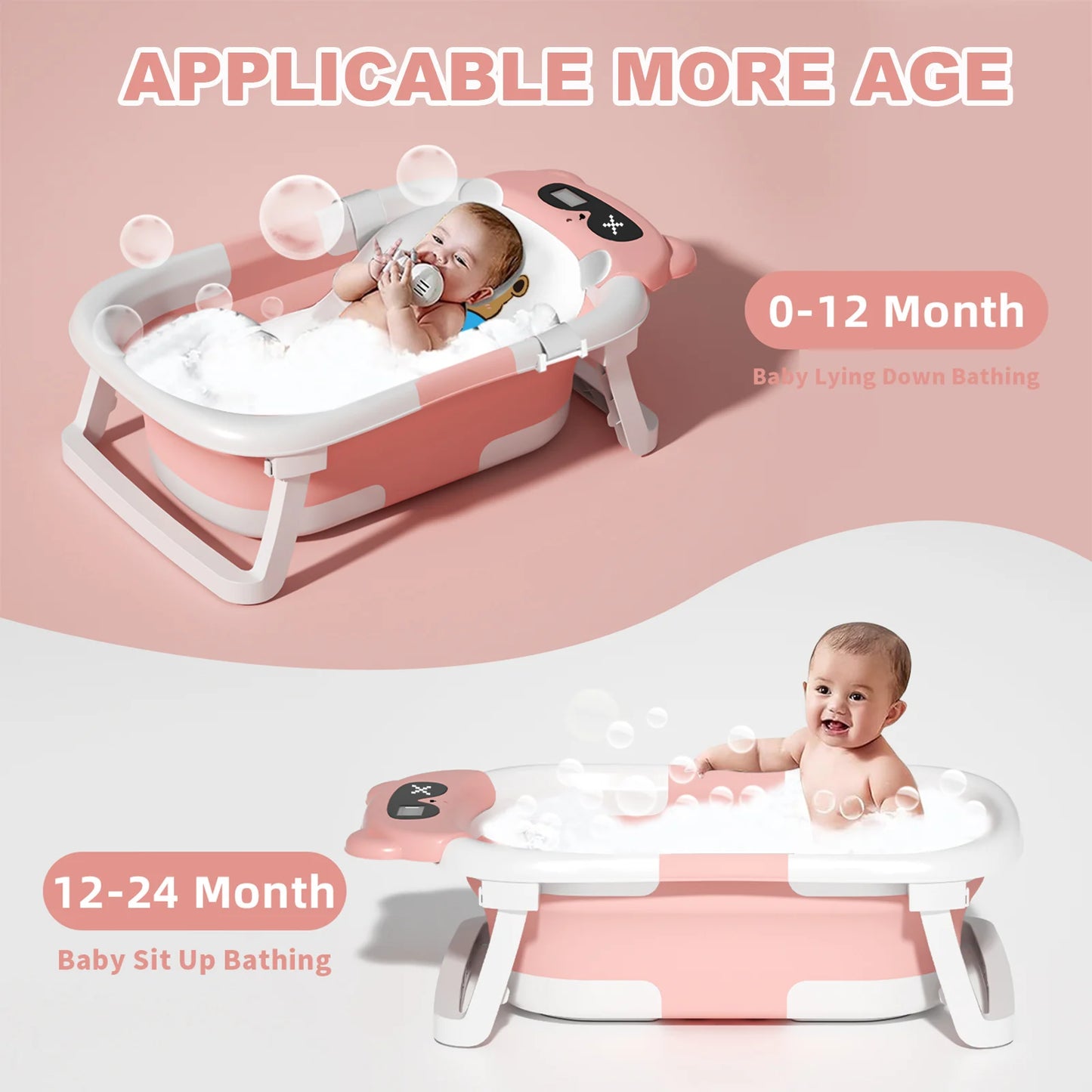 Eco-friendly Baby Bath with Temperature Indicator,Foldable Baby Bathtub for Newborn Baby Bath Tub,Infant Bath Tub with bath mat