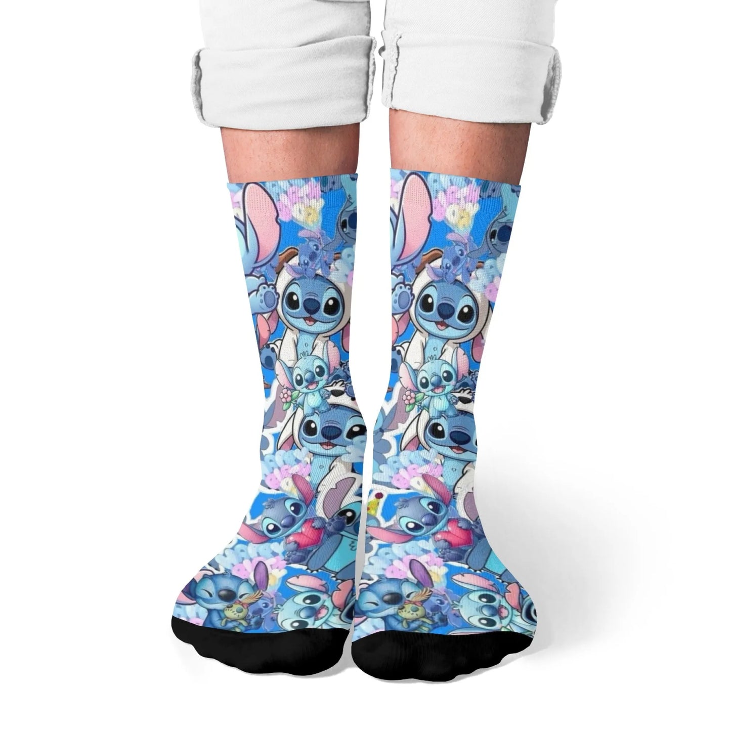 Cartoon Stitch Printed Men's Socks Soft and Comfortable Socks Novelty Harajuku Funny Street Hip-Hop Socks Party Holiday Gifts