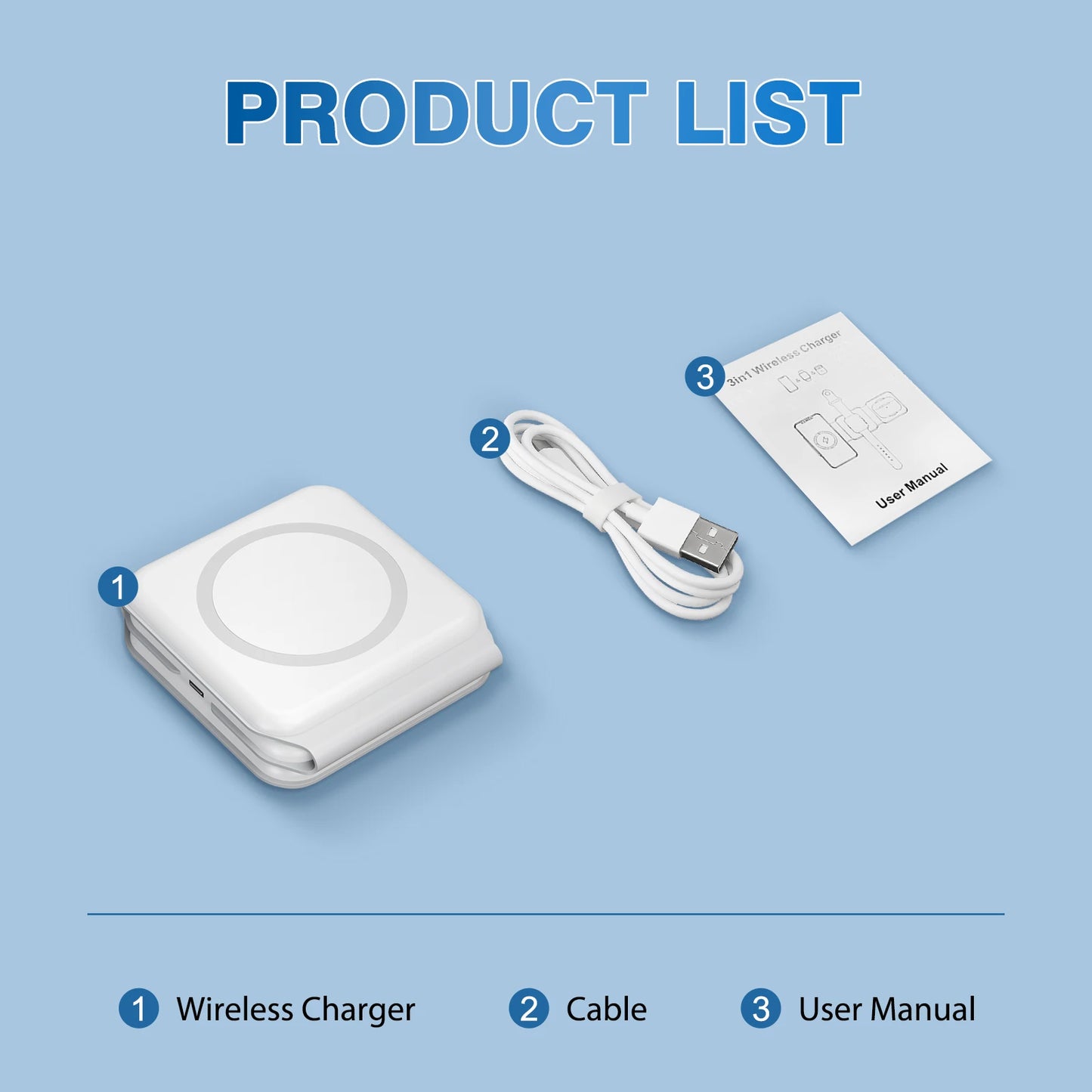 Magnetic Wireless Charger 3 In 1 Travel Charging Flexible Fast Charging Dock Station for Apple Devices for iPhone 16 15 14 13 12