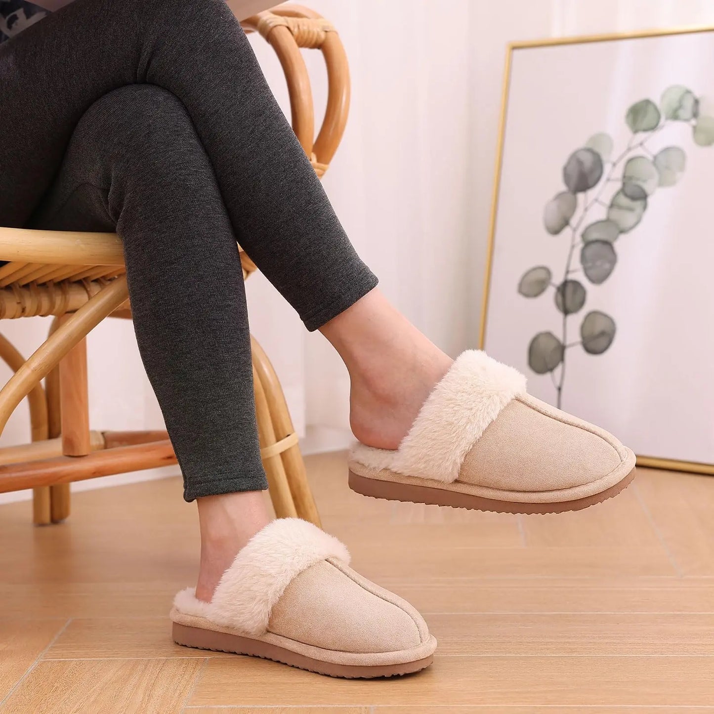 Kidmi Winter Women Fuzzy Slippers Classic Brand Fluffy House Shoes Indoor Warm Suede Cozy Slippers Casual Non-slip Cotton Shoes