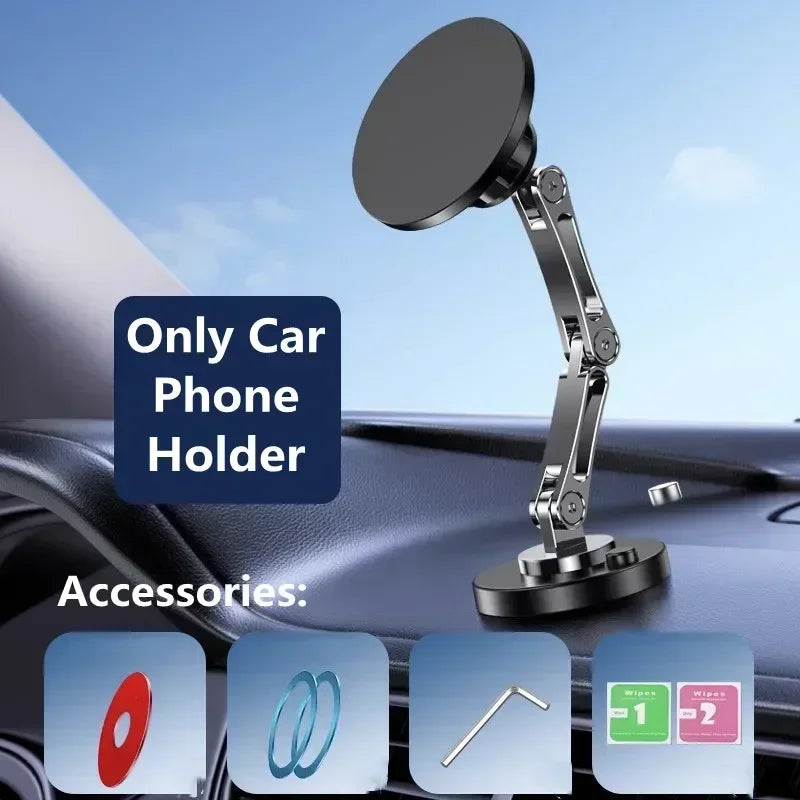 Magnetic Car Wireless Charger for iPhone 15 14 Pro Max Car Phone Holder 360 Rotation Metal Foldable Charging Stand for Samsung