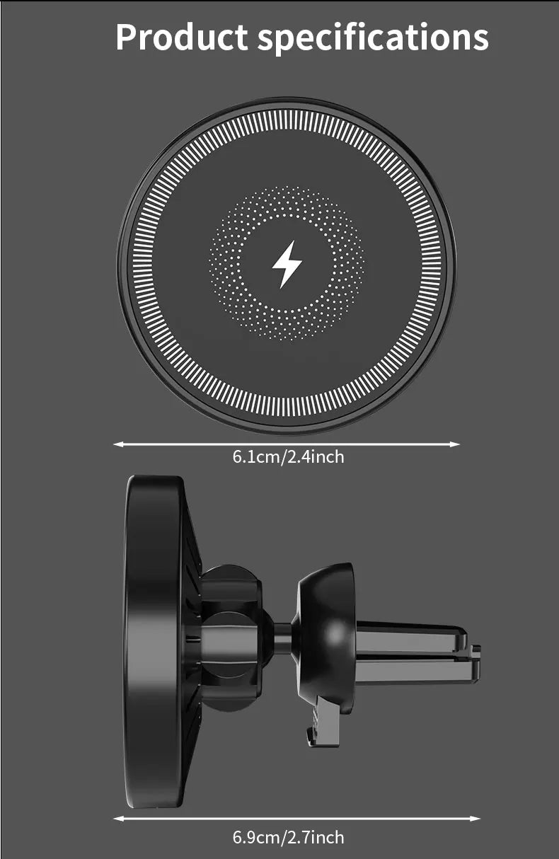 Magnetic Wireless Charger 360 Rotation Air Vent Phone Holder Stand For Magsafe iPhone 16 15 14 13 12 Pro Max Fast Charging Mount
