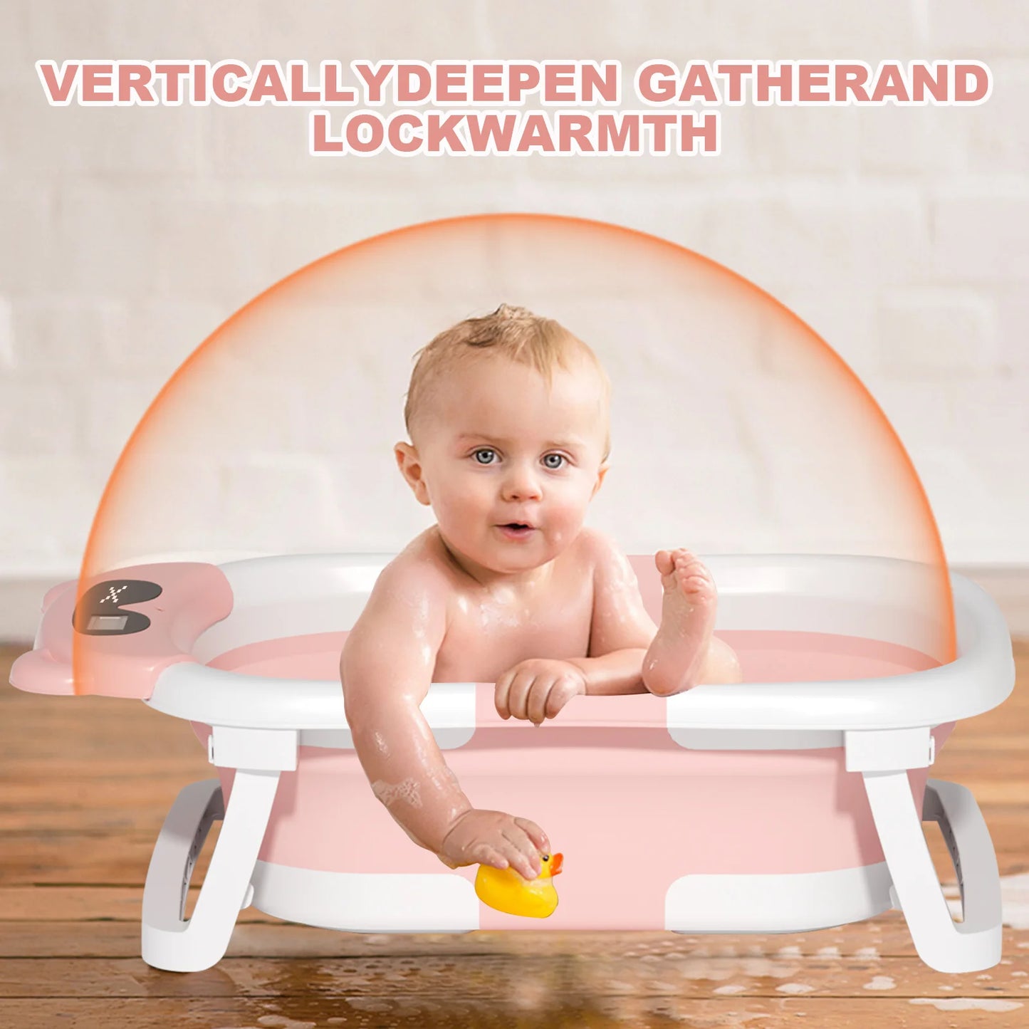 Eco-friendly Baby Bath with Temperature Indicator,Foldable Baby Bathtub for Newborn Baby Bath Tub,Infant Bath Tub with bath mat