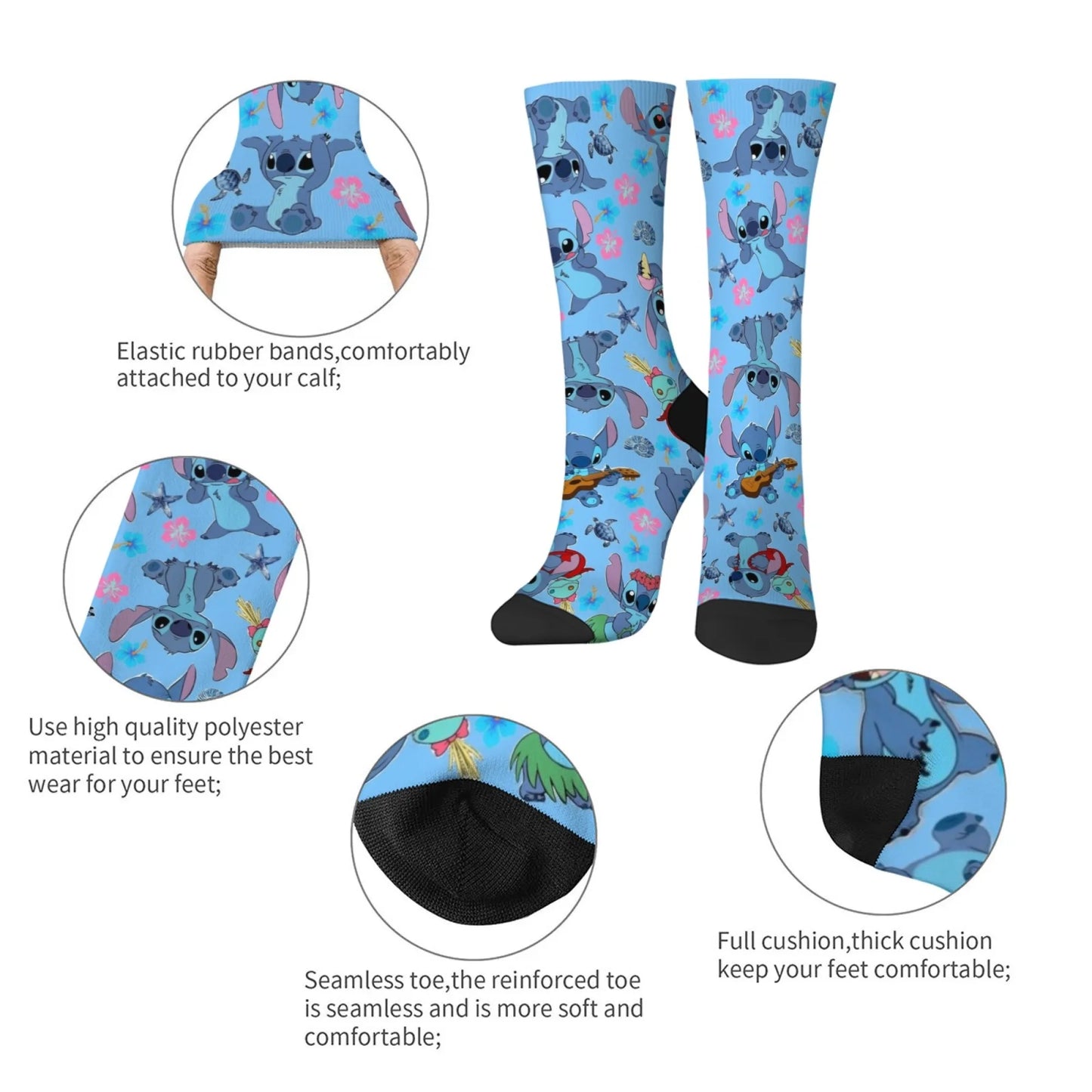 Cartoon Stitch Printed Men's Socks Soft and Comfortable Socks Novelty Harajuku Funny Street Hip-Hop Socks Party Holiday Gifts