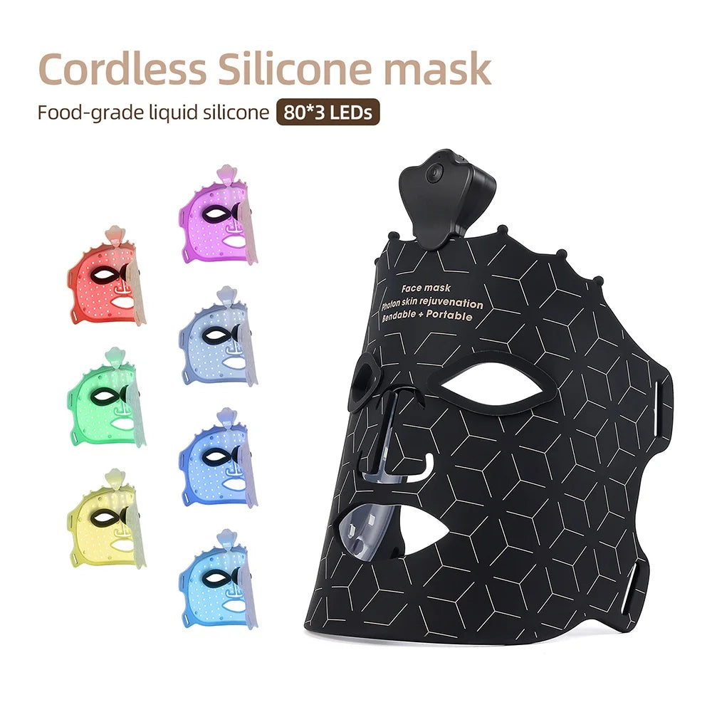 7 Colors Photon Silicone Face LED Mask 3D Facial Beauty Mask Red Light Therapy Skin Care Repair Skin Brightening Wireless Use