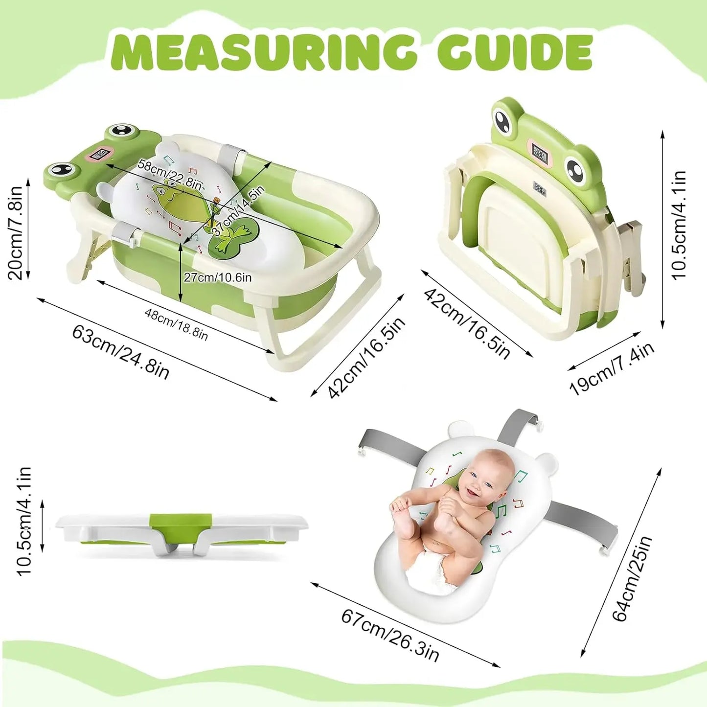 Eco-friendly Baby Bath with Temperature Indicator,Foldable Baby Bathtub for Newborn Baby Bath Tub,Infant Bath Tub with bath mat