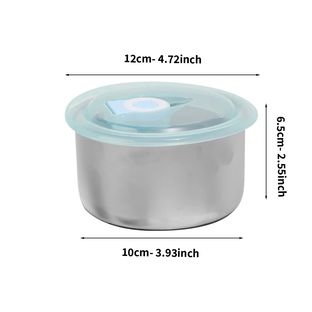 Round Leak-proof Lunch Box with Cover Stainless Steel Food Preservation Box Heat Resistant Sealed Food Storage Tank Tableware